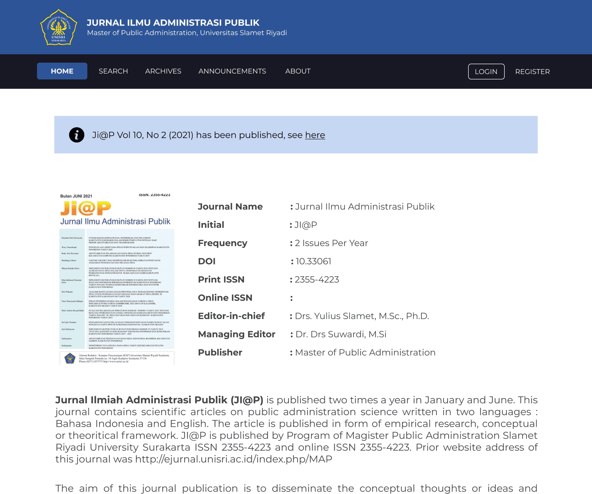 Thumbnail for Jurnal Ilmu Administrasi Public - UNISRI